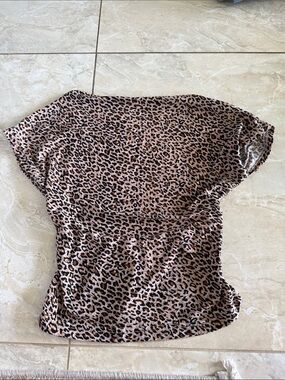 Leopard Print Short Sleeve Women's Top - Pink Brown
